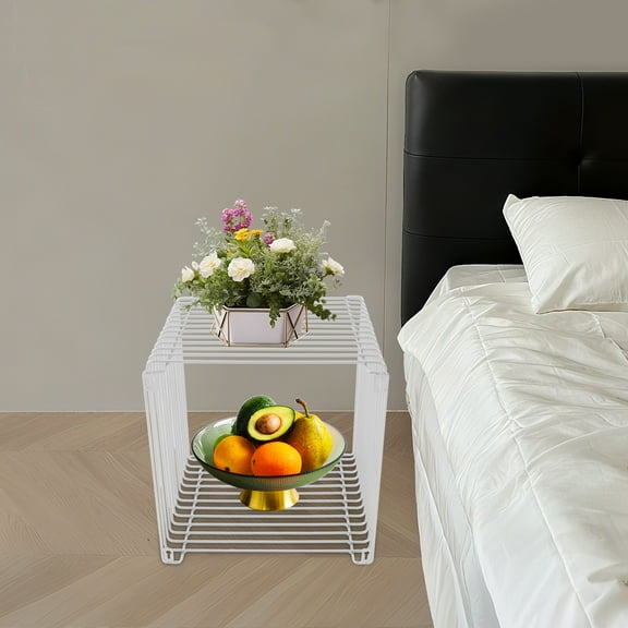 Silver Square Side Table, Iron Multi-Purpose Side Table, Square Cage End Table