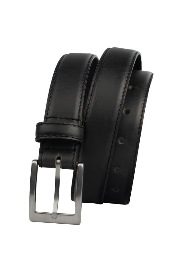 Silver Square Titanium Leather Belt - Black