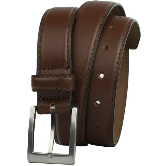 Nickel Smart Silver Square Titanium Leather Belt - Brown