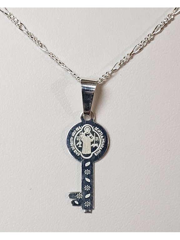 Silver St Benedict Medal Necklace
