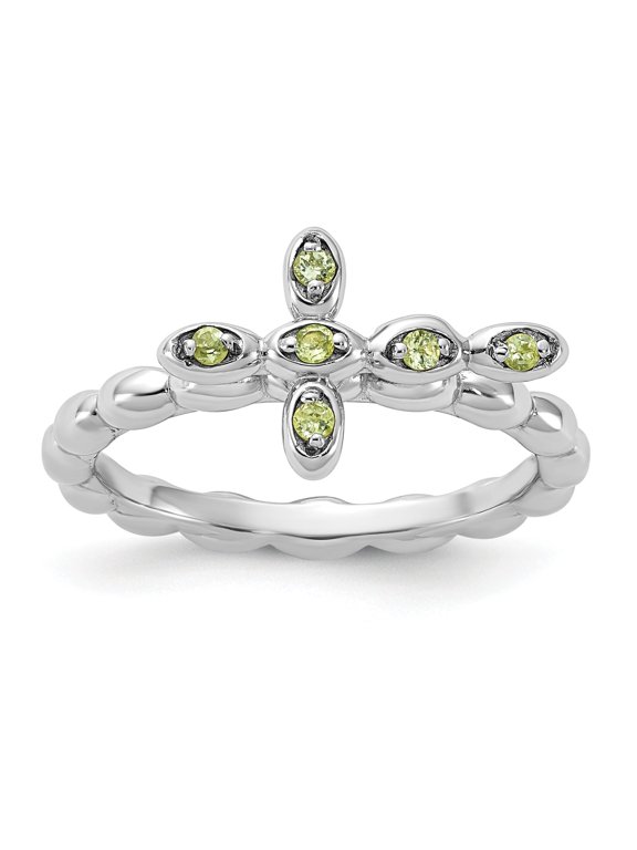 Silver Stackable Natural Peridot Cross Ring