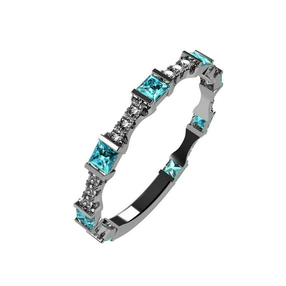 Silver Stackable Princess Birthstone Ring - White Gold - Sz 6 - March