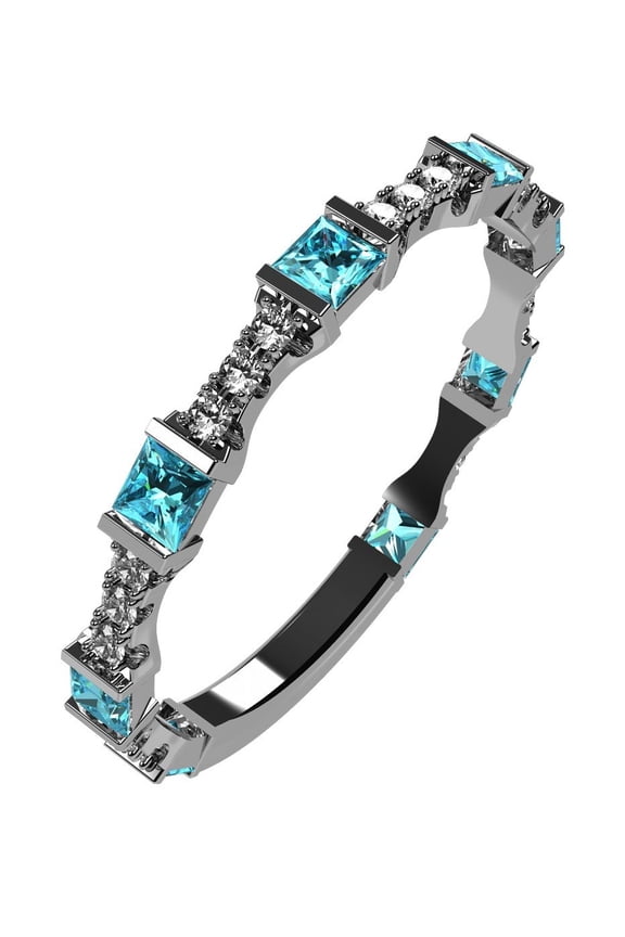 Silver Stackable Princess Birthstone Ring - White Gold - Sz 8 - March