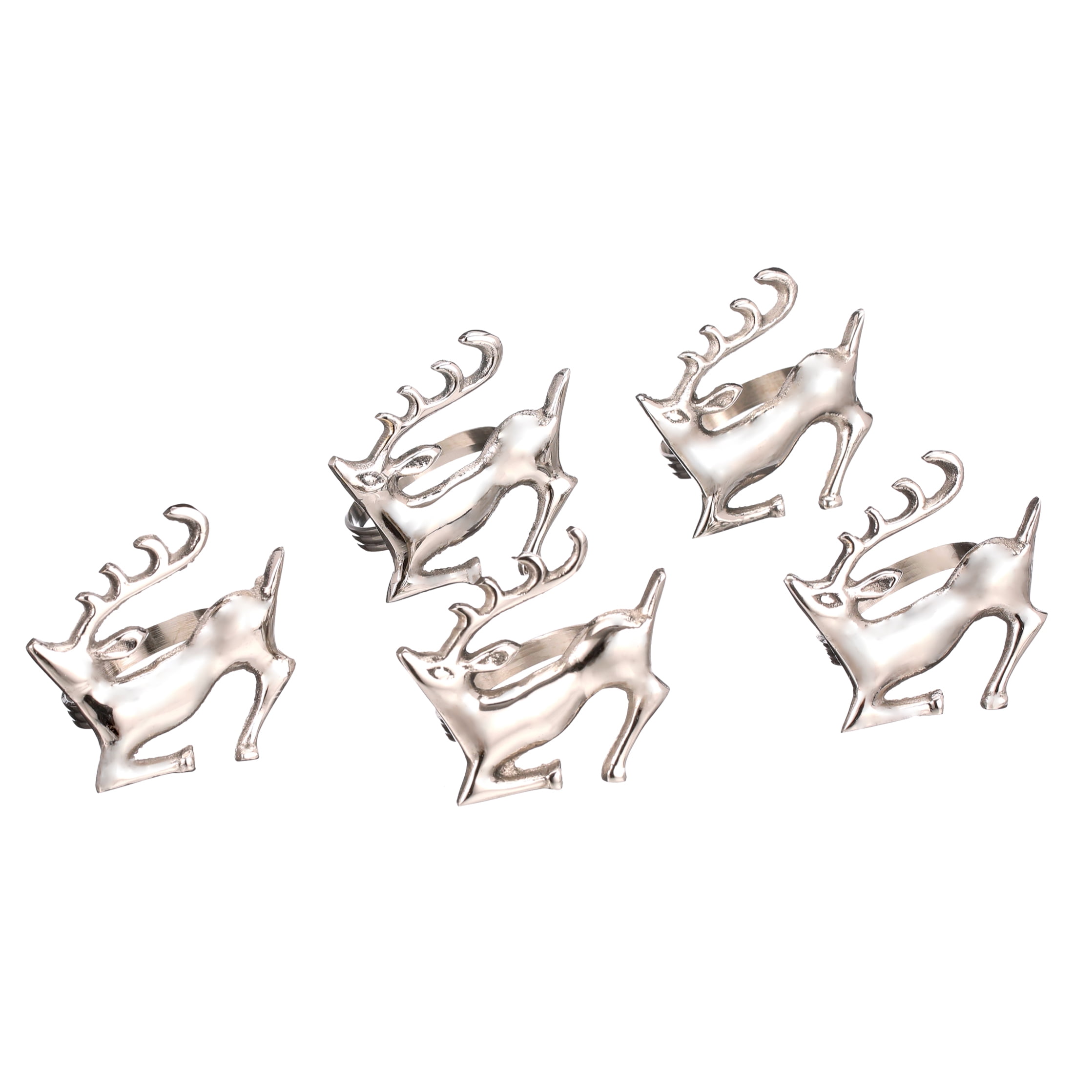 Silver Reindeer Christmas Napkin Ring Set, 2.5" Diameter, Metal, 6 Piece