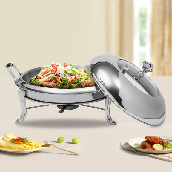 Silver Stainless Steel 2.5L Chafing Dish Set  Triangular Frame, SiliconeCapped Handles, Alcohol Fuel Can, Clear Lid, Portable Buffet Warmer