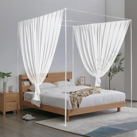 Silver Stainless Steel 2x2m Mosquito Net Bracket Floor-Standing Four-Legged Stable Frame Universal Bedpost Hanging Curtain Support Frame