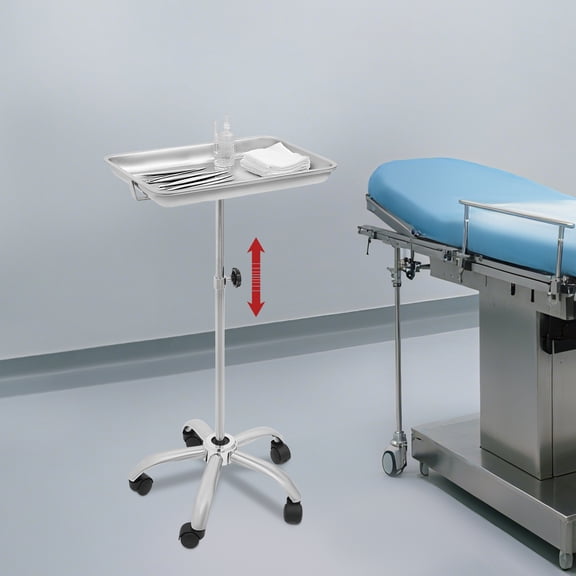 Silver Stainless Steel 49.5x34.5cm Hairdressing Tool Cart 5-Wheel Movable Lifting Pallet Car Salon Beauty Instrument Rack