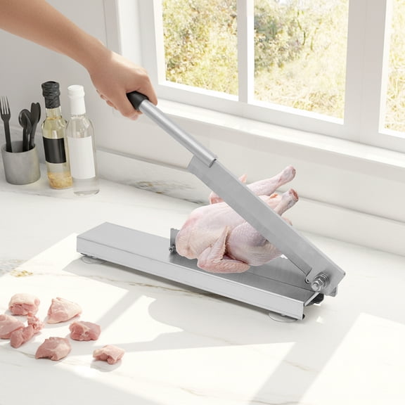 Silver Stainless Steel 50x10x3.5cm Manual Bone Chopper Heavy Chicken Cutting Tool Solid Bone Chopper