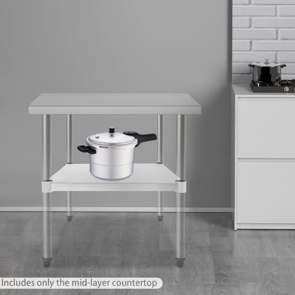 Silver Stainless Steel 55x55cm Adjustable Workbench Table Bearing 100kg Lower Shelf