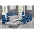 thumbnail image 1 of Silver Stainless Steel 9 Piece Dining Set with Marble Table and Navy Chairs, 1 of 4