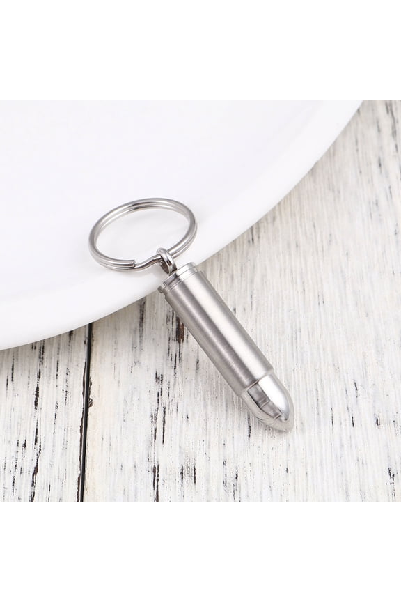 Silver Stainless Steel Bullet Pendant Cremation Urn Keychain Cremation Urn for Human Ashes Key Ring Memorial Keepsake Jewelry with Free Funnel Kit and Velvet Jewelry Box