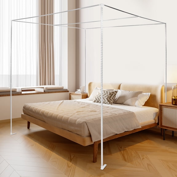 Silver Stainless Steel Canopy Bed Frame, 6.566.566.56Ft Spiral Embossing Stable Support Frame