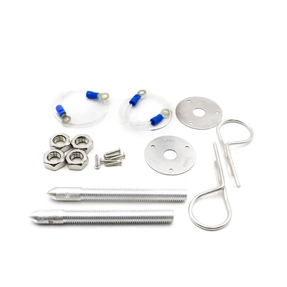 Silver-Stainless Steel Car Hood Latch Latch Kit, Racing Style, Hood Mount Pin Plate, Engine Hood Lock