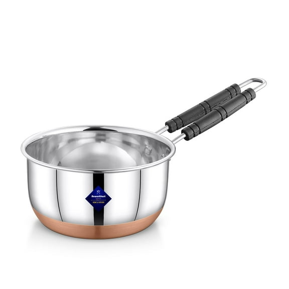 Silver Stainless Steel Copper Bottom Gas Stove Flat Base Sauce Pan With Handle | Tea Pan, Milk Pan, Tapeli Patila, Sauce Pot Cookware With Handle 1750ml