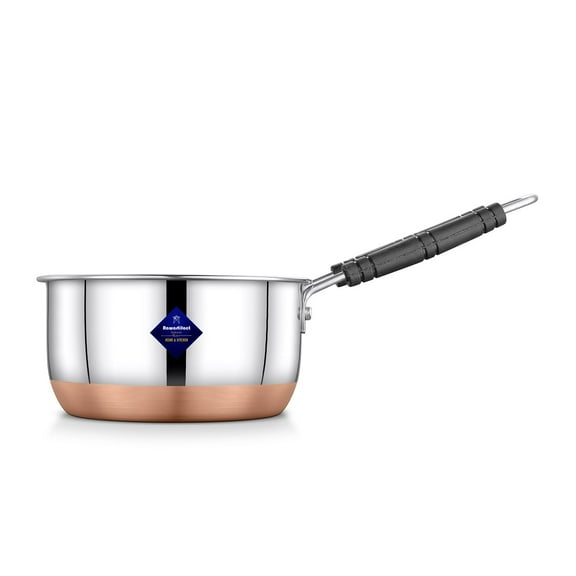 Silver Stainless Steel Copper Bottom Gas Stove Flat Base Sauce Pan With Handle | Tea Pan, Milk Pan, Tapeli Patila, Sauce Pot Cookware With Handle 2200ml