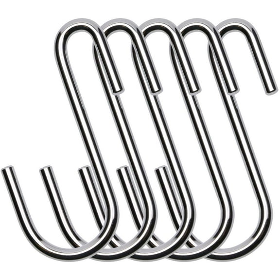 Silver Stainless Steel Heavy Duty S Hooks Use in Kitchen, Bathroom, Bedroom and Office, Handing Hooks for Kitchenware, Spoons, Pans Pots, Utensils, Clothes, Bags, Towels, Plants, Set of 5