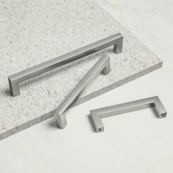 Silver Stainless Steel Kitchen Cabinet Pulls 5 Pack Modern Square With Matching Screws By Villar Home Designs Hole Distance 3 3/4''