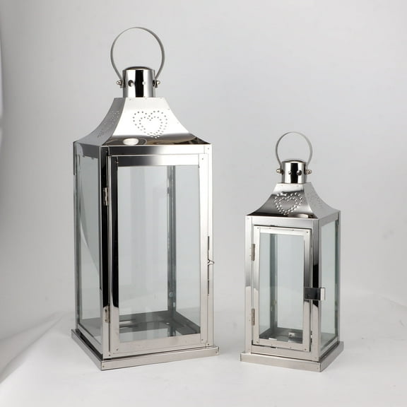 Silver Stainless Steel Lantern Set of 2