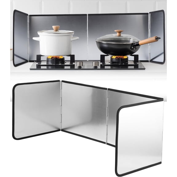 Silver Stainless Steel Large 4 Sided Splatter Guard for Frying Stove Top,Oil Splash Guard Cooking for Stove,Non Stick Foldable Splatter Screen for Stove Top