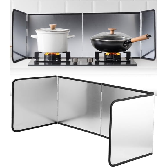 53 in 4-Sided Splatter Guard, Silver Stainless Steel Non-Stick Foldable Screen for Frying on Stove Top
