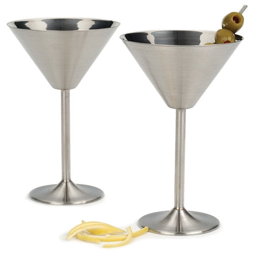 Silver Stainless Steel Martini Glass (Set of 2) 6 Oz 4.5 x 7