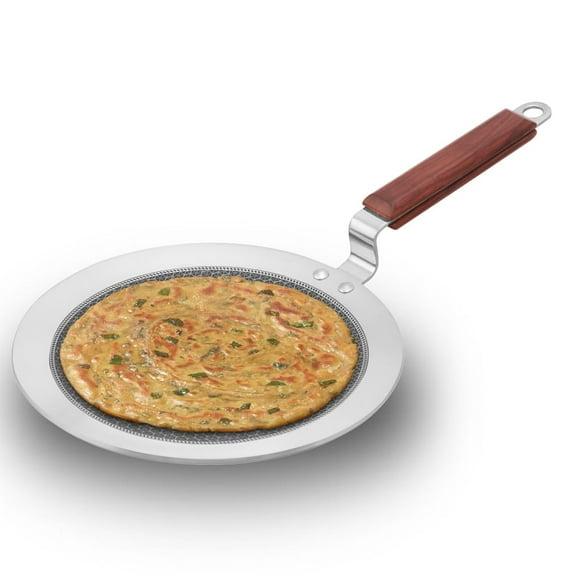 Silver Stainless Steel Paratha Tava 24 Cm | Triply Stainless Steel Shielded Nonstick Tawa With Rosewood Handle - Honeycomb Non Stick Induction Tawa (NSPT24)