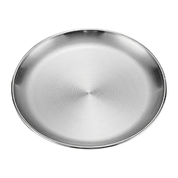 Silver Stainless Steel Plate, Round Metal Dinner Plates, Kitchenware Dinner Dishes Serving Tray, Large Camping Plates, for BBQ, Snack, Food Serving, Dishwasher Safe