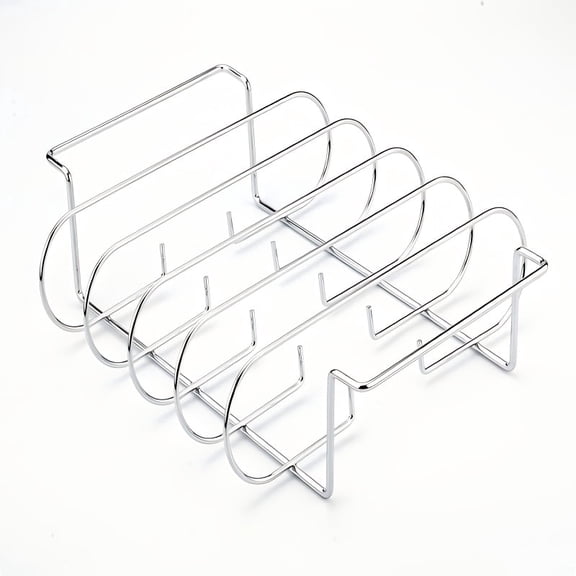 Silver Stainless Steel Rib Rack, Heavy Duty Stainless Steel BBQ Rib Holder Holds 4 Full Racks, Portable Barbecue Cooking Tool for Outdoor Grilling Smoker Campfire, Ideal for Steak Rib Chicken Fish Ev