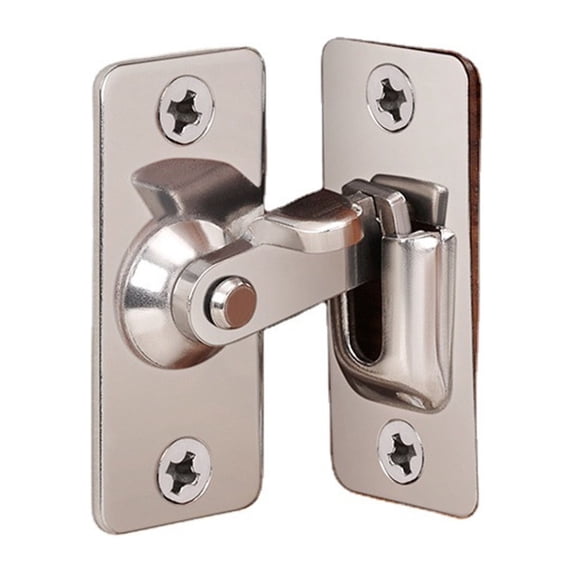 Silver Stainless Steel Right Angle Hook Lock, 90 Degree Latch for Sliding Barn Doors, Rustproof Hardware for Cabinet Gate, 1Pcs
