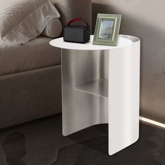Silver Stainless Steel Side Table, Floor Standing Sofa Side Table 28*46*51cm