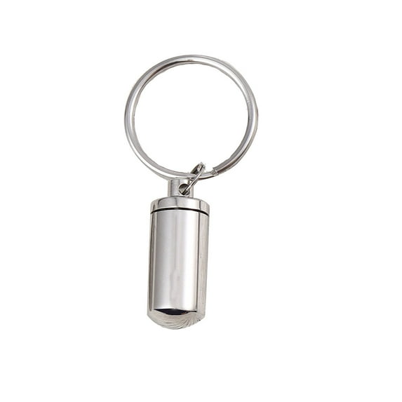 Silver Stainless Steel Small Cylinder Cremation Urn Waterproof Ashes Holder Pendant Keychain Memorial Keepsake Ashes Container Key Ring with Free Funnel Kit and Velvet Jewelry Box