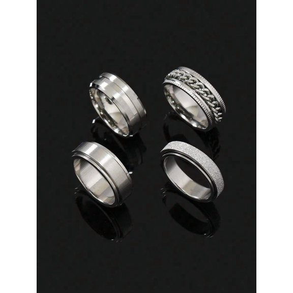 Silver Stainless Steel Spinner Ring Set 4 Pieces