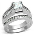 thumbnail image 1 of Silver Stainless Steel Square Princess Cut CZ Wedding Band Ring Set  - Size 7, 1 of 1