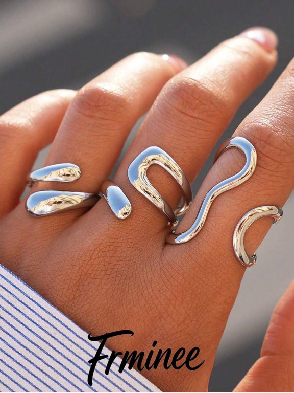 Silver Stainless Steel Statement Stackable Open Knuckle Rings Set Of 3