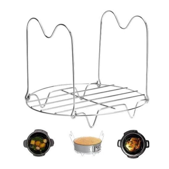 Silver Stainless Steel Steamer Rack Trivet with Foldable Handles, Pressure Cooker Wire Steam Rack for 6 Qt and 8 Qt, 1 Piece