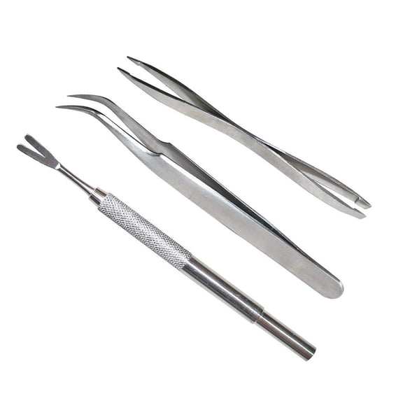 Silver Stainless Steel Tick Remover Set, 3 Pieces, Premium Removal Tool for Dog, Cat, Human Use, Durable, 1 Set