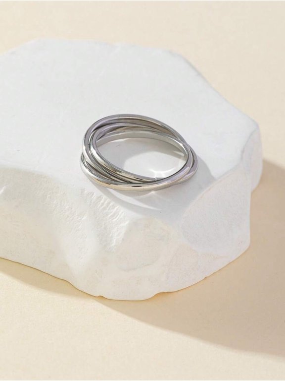 Silver Stainless Steel Triple Stack Ring For Women