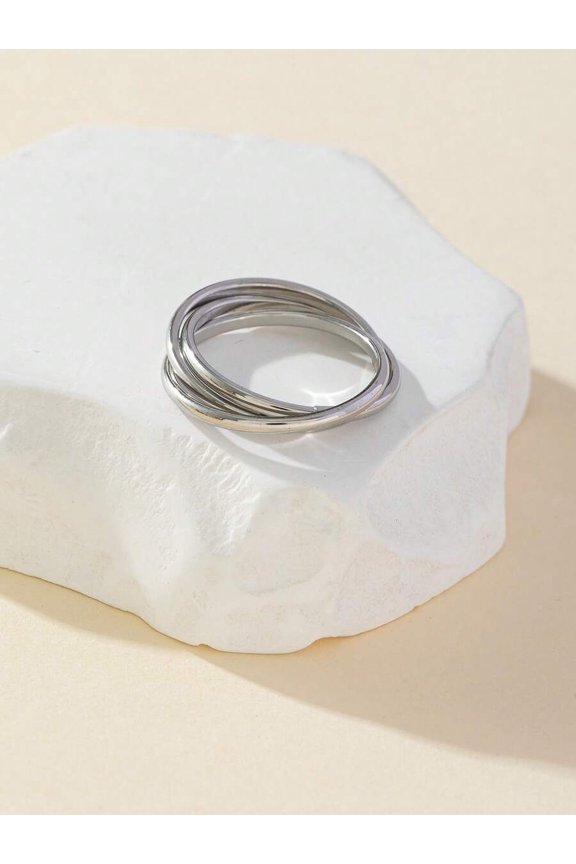 Silver Stainless Steel Triple Stack Ring For Women