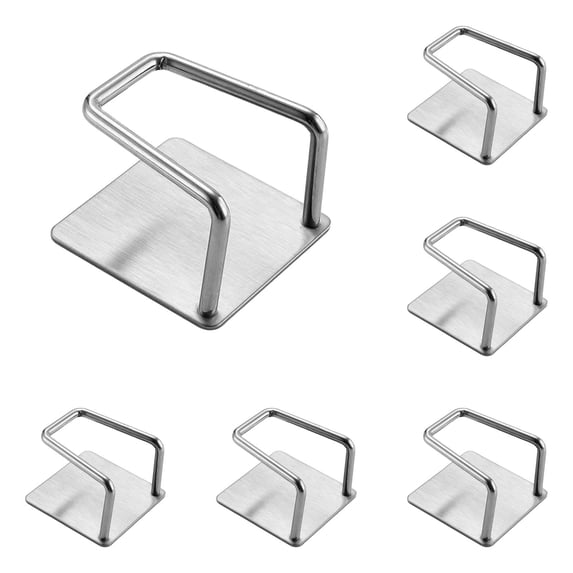 Silver Stainless Steel Wall Hooks, 5 Pack Adhesive Sponge Holder for Kitchen, Rustproof No-Drilling Caddy for Dishcloth Scrub