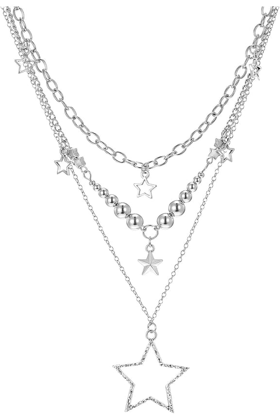 Silver Star Chain Choker, Y2K Stackable Chunky Star Pendant Grunge Necklace for Women Fashion Emo Jewelry Accessories
