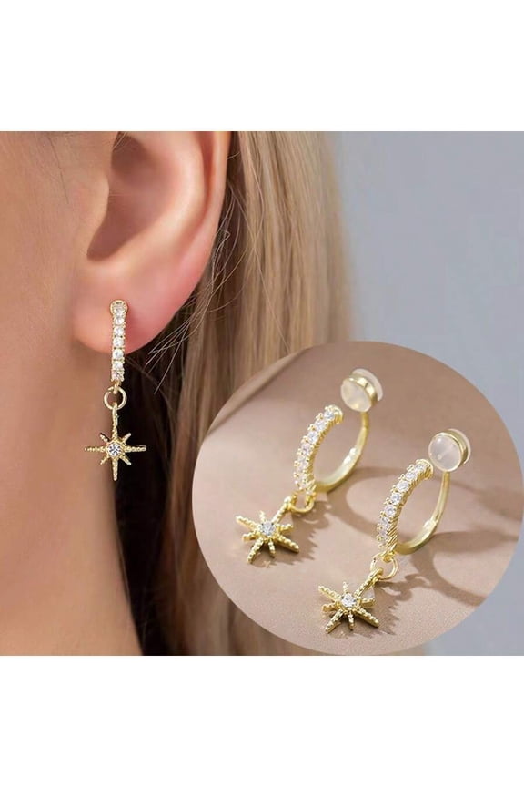 Silver Star Charm Ear Cuff Earrings With Cubic Zirconia, Item No. 1530