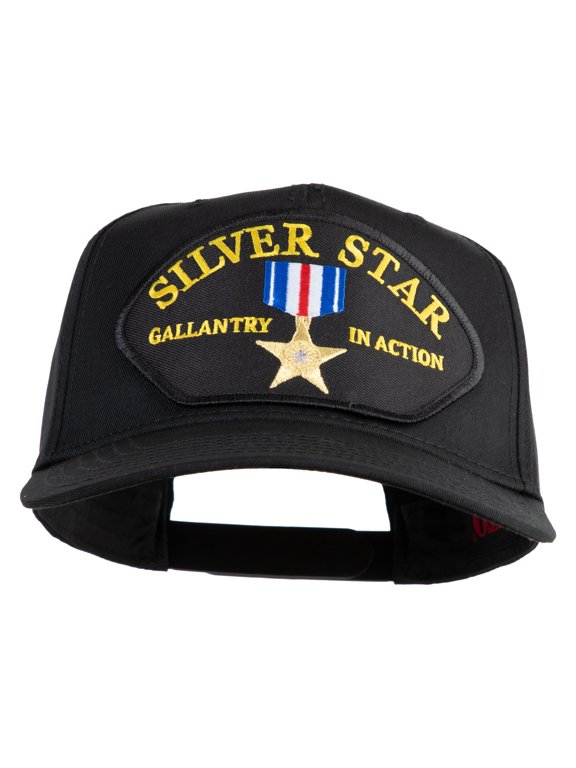 Silver Star Gallantry in Action Patched Solid Cotton Twill 5 Panel Prostyle Snap Cap - Black OSFM