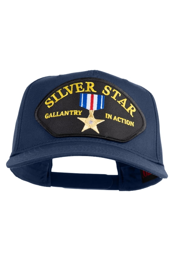 Silver Star Gallantry in Action Patched Solid Cotton Twill 5 Panel Prostyle Snap Cap - Navy OSFM