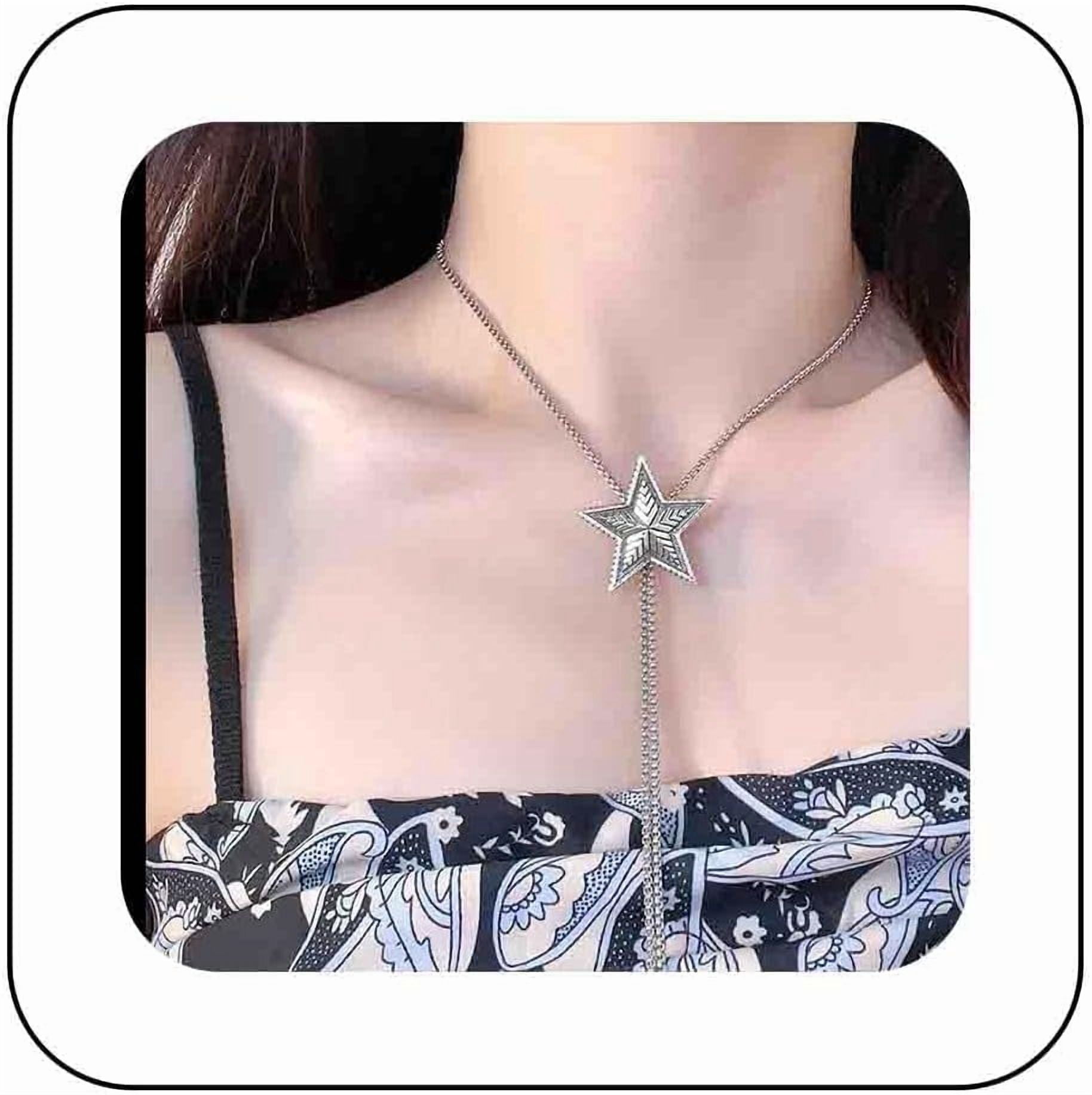 Star Lariat Y Necklace Choker Large Star Y Drop Necklace Adjustable Star Y Necklace Long Stainless Steel Chain Necklace Sweater Chain Statement Necklace Jewelry for Women