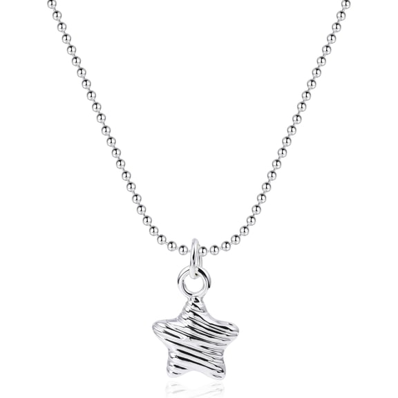 Silver Star Necklace for Women Dainty Celestial Star Pendant Necklaces with Ball Chain Minimalist Textured Y2k Silver Jewelry Gift for Everyday Wear[r5949]