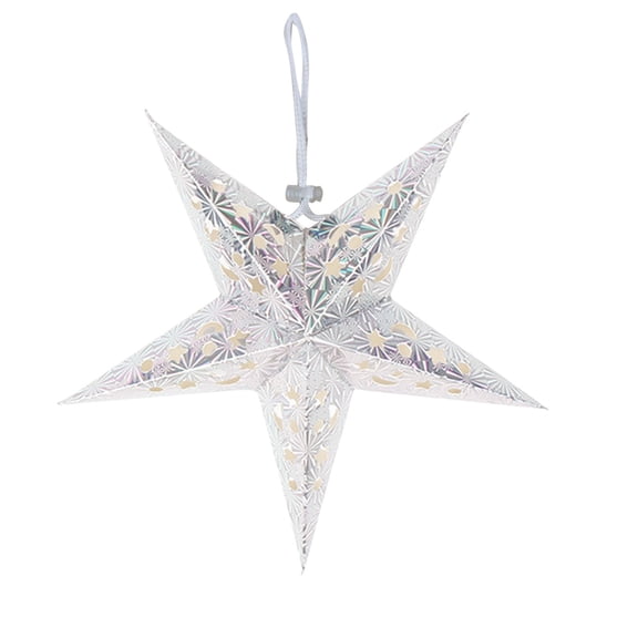 Silver Star Paper Lantern, 35.4Inch (90Cm) Hanging Star Decoration With Intricate Floral Patterns, For Festive Celebrations, Birthday Parties, Mall Displays, Home Decor