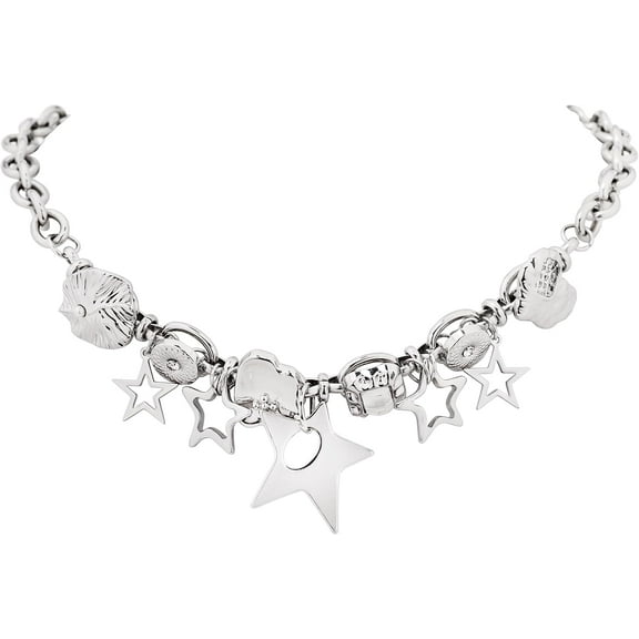 Silver Star Pendant Chunky Choker Necklace, Star Punk Y2K Rave Outfit Jewelry Accessories Necklaces for Women
