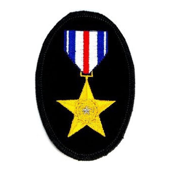 Silver Star Ribbon Veteran Oval Embroidered Military Patch Iron Sew PWPM5013
