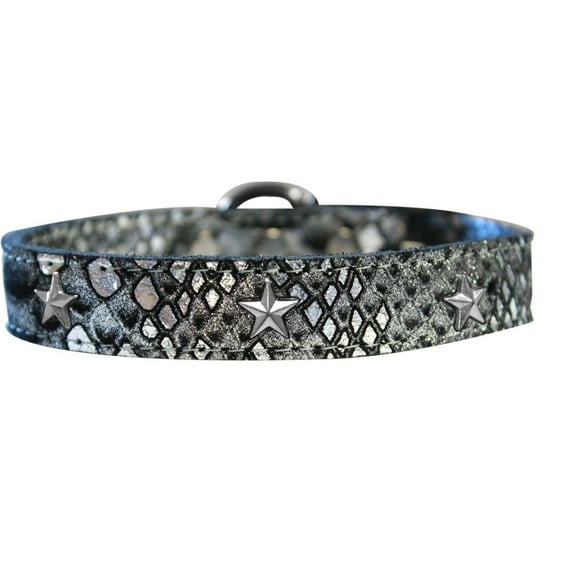 Silver Star Widget Dragon Skin Genuine Leather Dog Collar