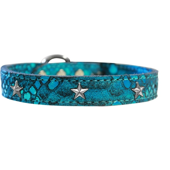 Silver Star Widget Dragon Skin Genuine Leather Dog Collar